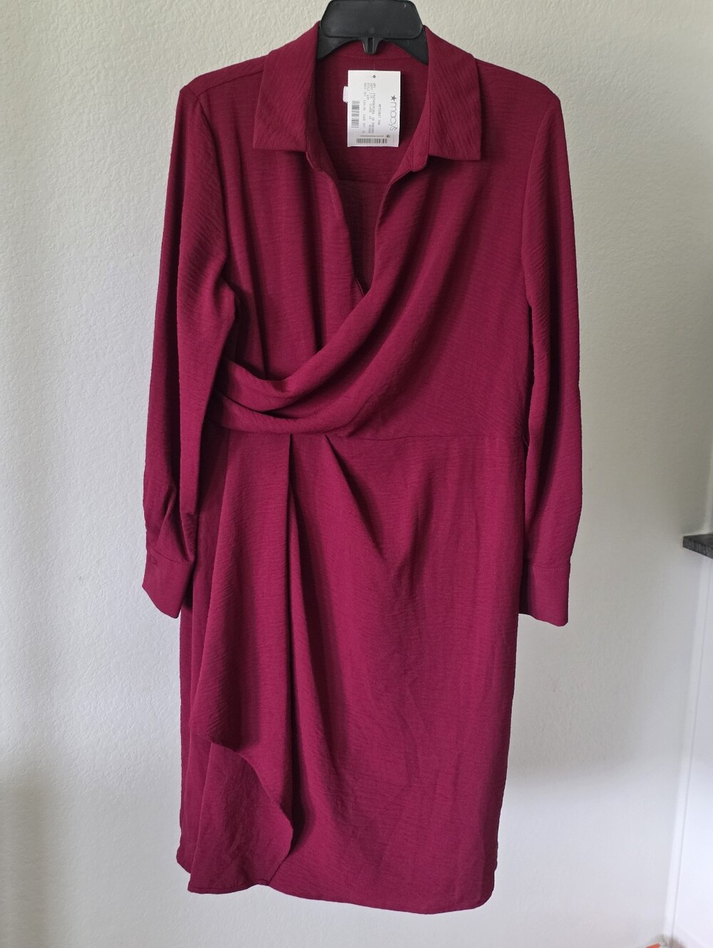 Calvin Klein NWT Size 10 Magenta Draped Wrap Long Sleeve Dress Career $134 - Picture 2 of 9